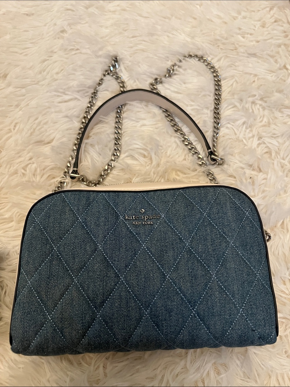 kate spade Quilted Denim Camera Bag with Silver Chain